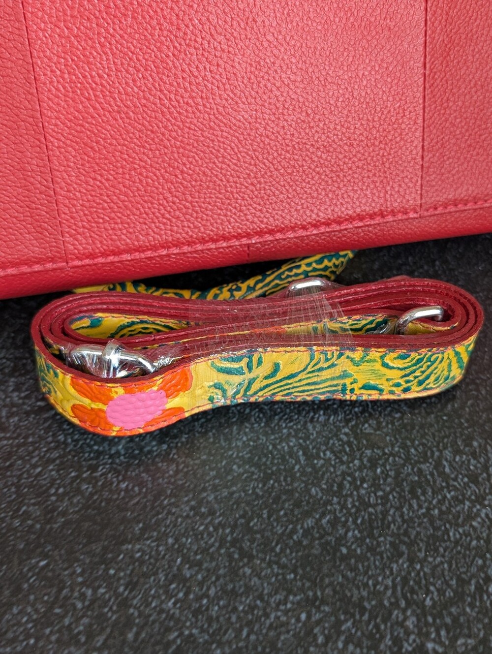 Sukriti Hand Painted, Embossed Leather Tote Bag with Floral Accents - Picture 8 of 10